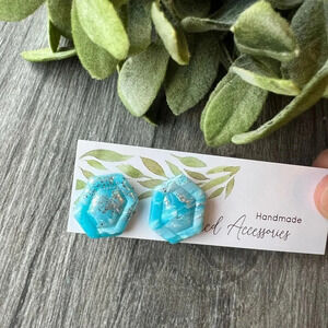 2/$10 Handmade- Turquoise & Silver Swirl Stud